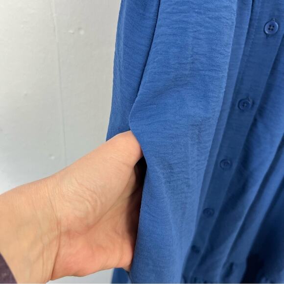 Maggy London Blue Ruffle Sleeve Scoop Neck Tiered Easy Shirtdress Midi Size 8 - Picture 10 of 16
